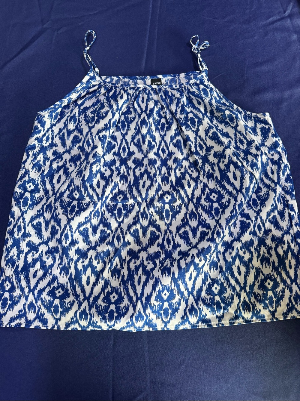 SHEIN Blue and White Ikat Spaghetti Strap Camisole